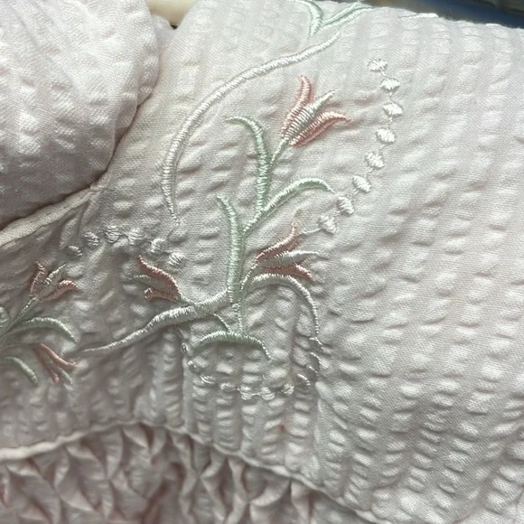 Miss Elaine Nightgown XL Pink Seersucker Cotton Short Sleeve Snap Front - Picture 2 of 7